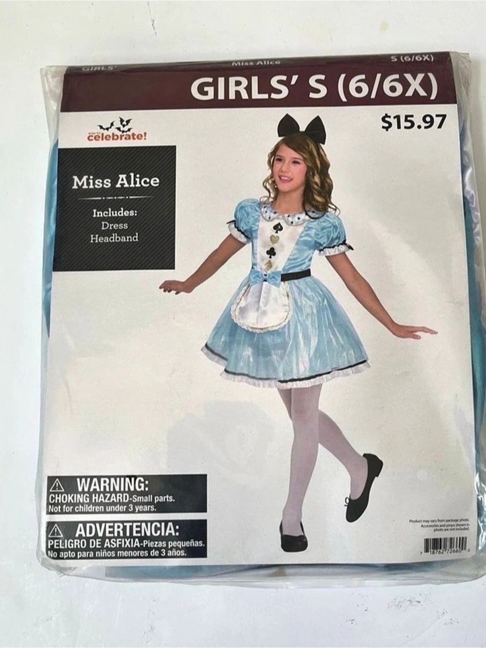 Way to Celebrate! Miss Alice Costume! Girls Small Blue & Black